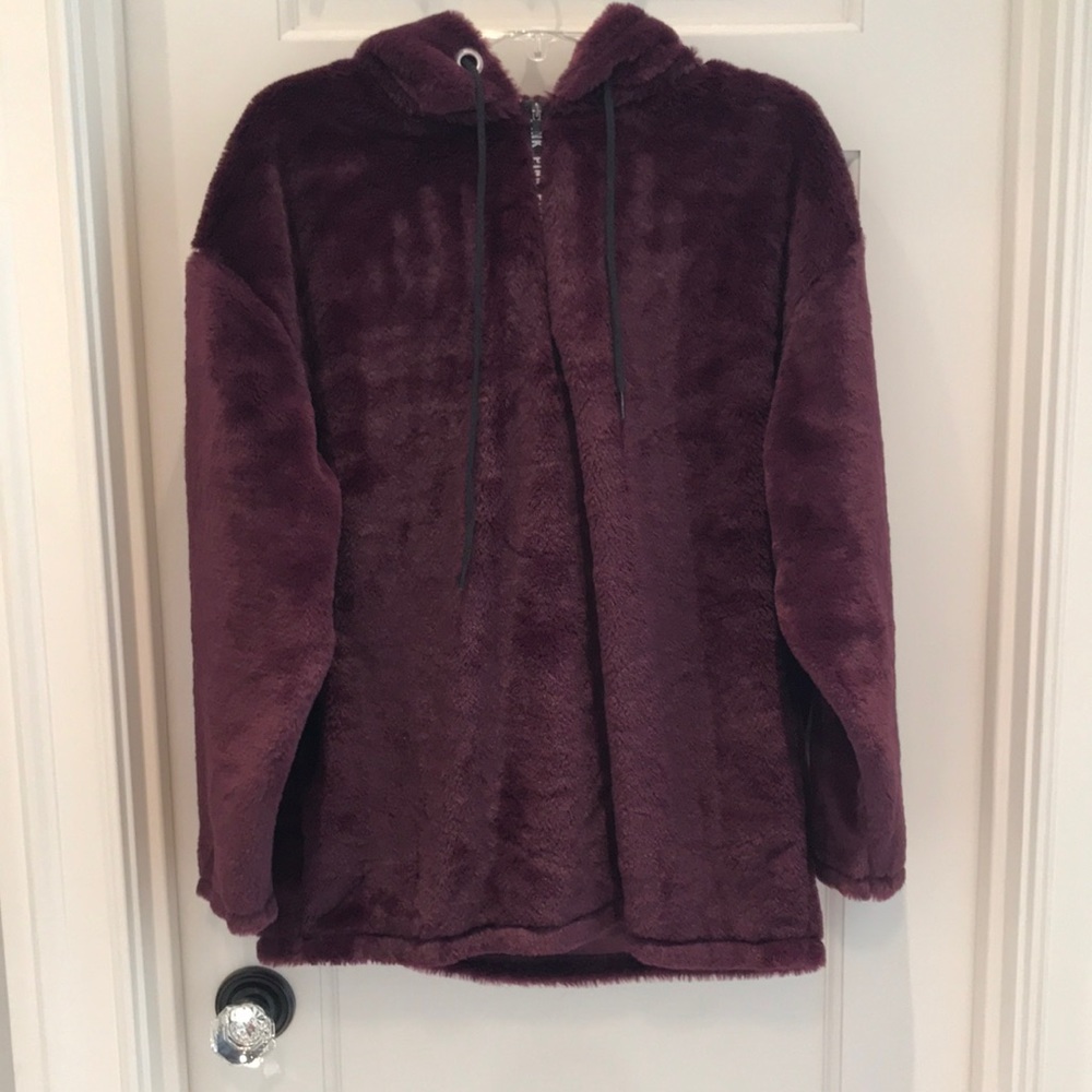 Pink fuzzy hooded pullover